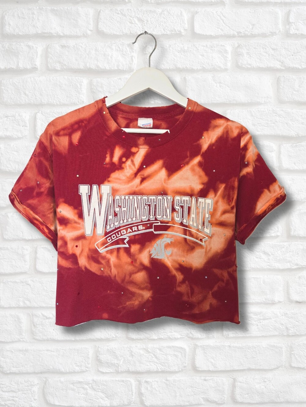 Washington State Cougars Crop Top W/Rhinestones